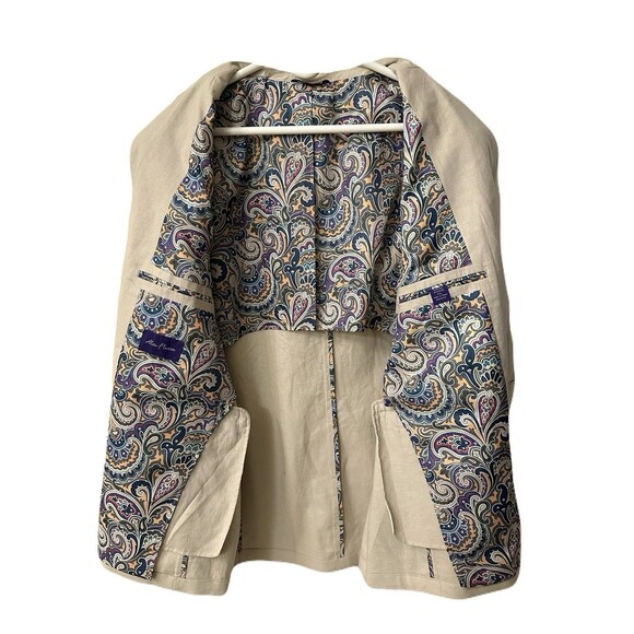 NEW Alan Flusser Mens XXL Linen Blend Blazer Sport Coat Natural Beige w Paisley - Picture 3 of 6